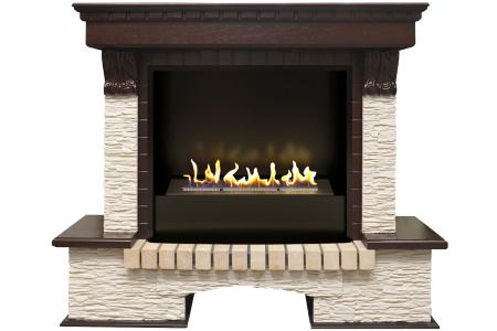 Биокамин в портале Firezo Pierre Luxe Темный дуб Сланец бежевый